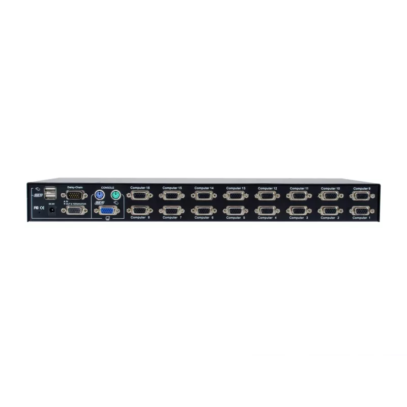 LevelOne KVM-3216 16-Port PS/2-USB VGA KVM Slēdzis, 2048 x 1536 pikseļi, Rack montāža, 1U, Melns