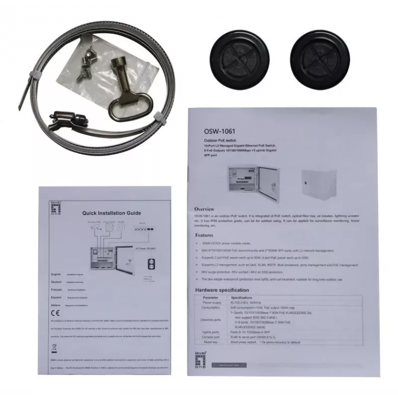 LevelOne OSW-1061 10 portu L2 pārvaldāms Gigabit PoE komutators, 8x PoE, 2x SFP, 185 W