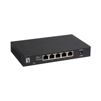 5 Portu Nepārvaldāms 2.5G Ethernet Slēdzis LEVELONE GEU-0525 — 5× 2.5G RJ-45, 25 Gbit/s komutācija, sienas stiprinājums