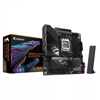 GIGABYTE B850M AORUS ELITE WIFI6E mātesplate - AMD Ryzen 9000 sērijas CPU, 12+2+2 fāžu digitālais VRM, līdz 8200MHz DDR5 (OC), 1xPCIe 5.0 + 1xPCIe 4.0 M.2, WiFi 6E, 2.5GbE LAN, USB 3.2 Gen 2
