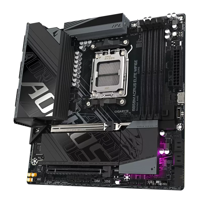 GIGABYTE B850M AORUS ELITE WIFI6E mātesplate - AMD Ryzen 9000 sērijas CPU, 12+2+2 fāžu digitālais VRM, līdz 8200MHz DDR5 (OC), 1xPCIe 5.0 + 1xPCIe 4.0 M.2, WiFi 6E, 2.5GbE LAN, USB 3.2 Gen 2