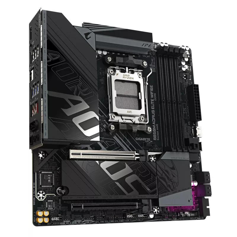 GIGABYTE B850M AORUS ELITE WIFI6E mātesplate - AMD Ryzen 9000 sērijas CPU, 12+2+2 fāžu digitālais VRM, līdz 8200MHz DDR5 (OC), 1xPCIe 5.0 + 1xPCIe 4.0 M.2, WiFi 6E, 2.5GbE LAN, USB 3.2 Gen 2