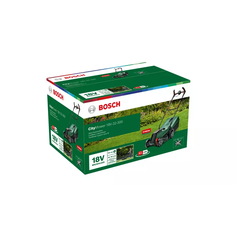 Bosch City Mower 18V-32 bezvadu stūmējzāģis, akumulatora, melns, zaļš