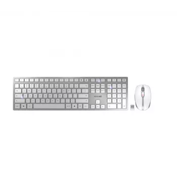 CHERRY DW 9100 SLIM bezvadu tastatūra un pele, RF Wireless + Bluetooth, QWERTY, sudraba
