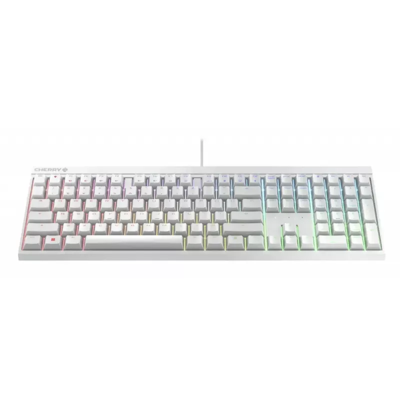 Mehāniskā spēļu tastatūra Cherry MX 2.0S — pilna izmēra (100%), QWERTZ vācu izkārtojums, RGB fona apgaismojums, USB, Balta