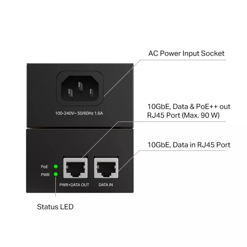 PoE barotājs TP-Link Omada POE380S 10 Gigabit Ethernet 100-240V Melns