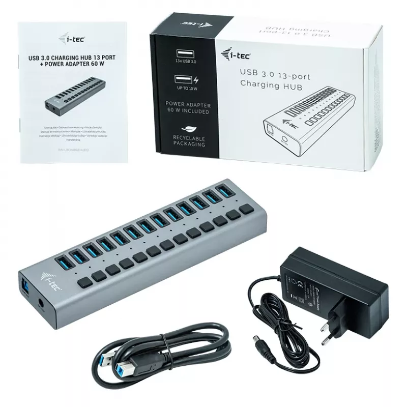 i-tec USB 3.0 Charging HUB 13 portu + barošanas adapteris 60 W