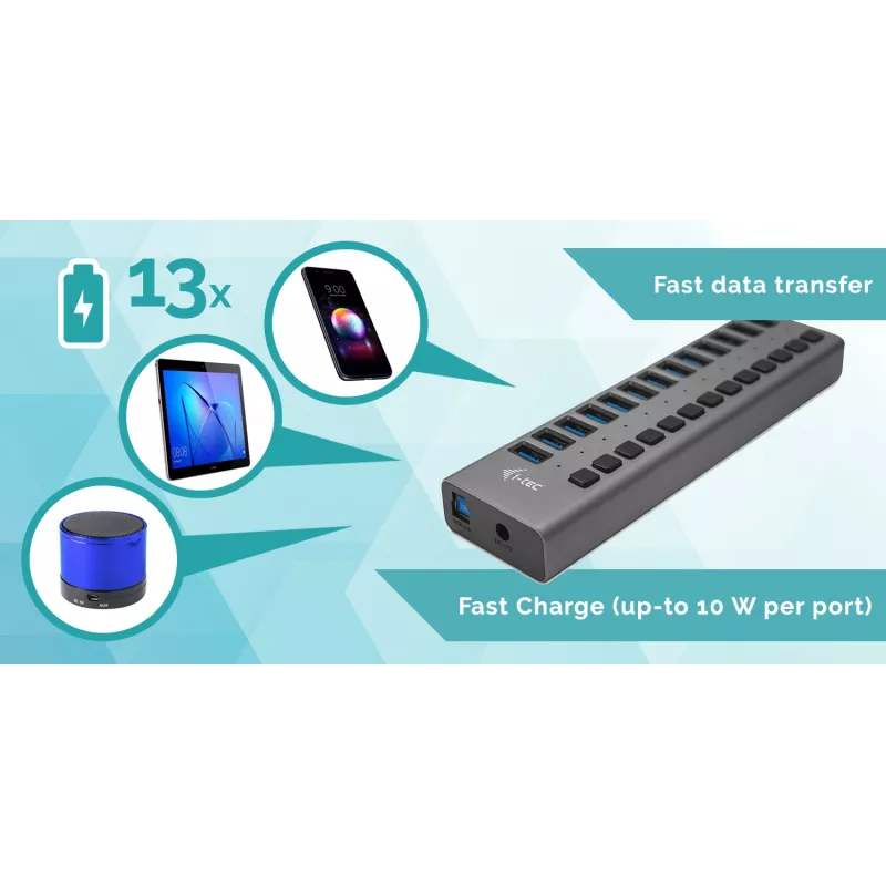 i-tec USB 3.0 Charging HUB 13 portu + barošanas adapteris 60 W