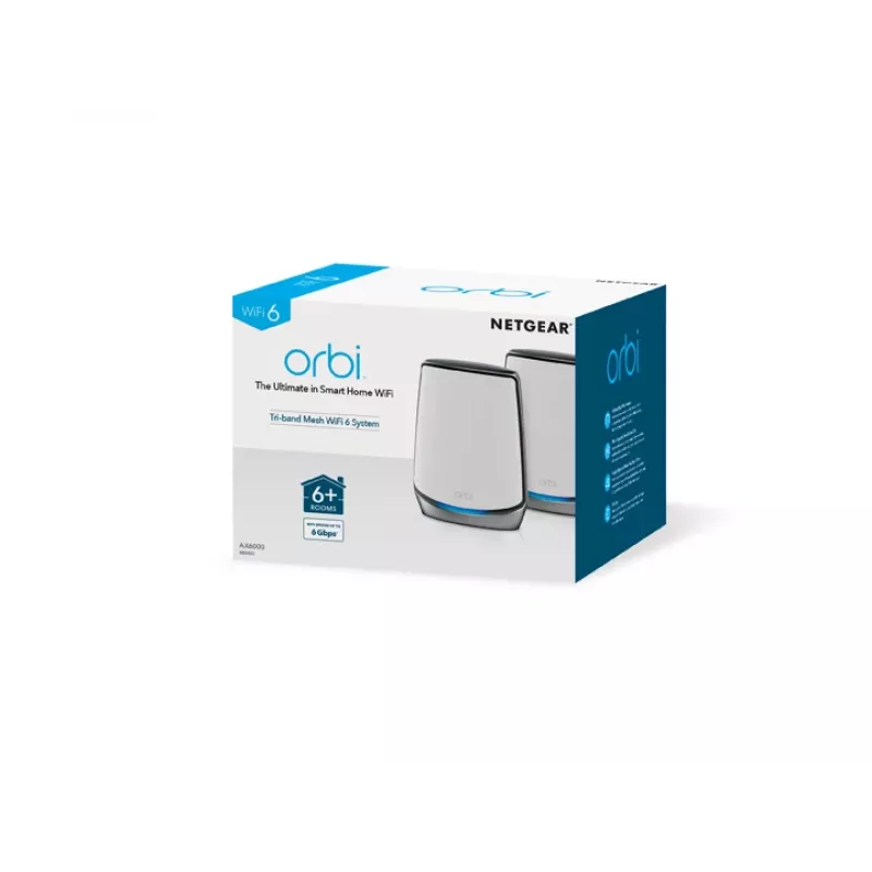 NETGEAR Orbi RBK852 AX6000 WiFi 6 Mesh Sistēma Tri-band (2.4 GHz / 5 GHz / 5 GHz) Pelēks, Balts
