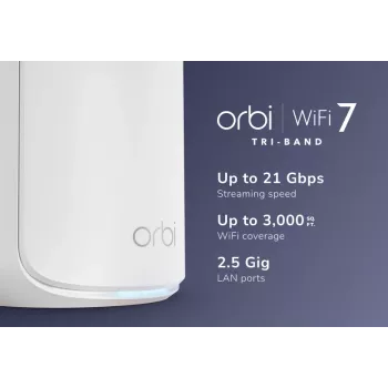 NETGEAR Orbi 870 papildināšanas satelīts (Wi-Fi 7, Tri-band, balts)
