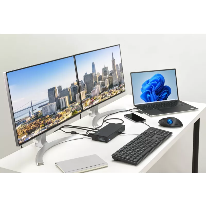 Kensington SD4781P EQ USB-C & USB-A Dual 4K Dokstacija, Vadu, USB 3.2 Gen 2 (3.1 Gen 2) Type-C, 100 W, 3.5 mm, 10,100,1000 Mbit/s, Melna