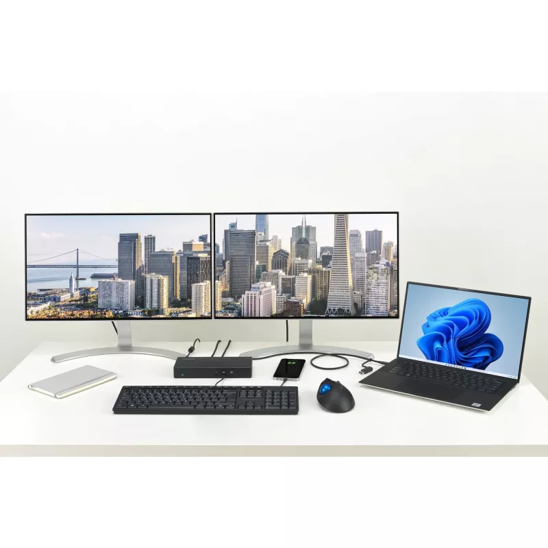 Kensington SD4781P EQ USB-C & USB-A Dual 4K Dokstacija, Vadu, USB 3.2 Gen 2 (3.1 Gen 2) Type-C, 100 W, 3.5 mm, 10,100,1000 Mbit/s, Melna