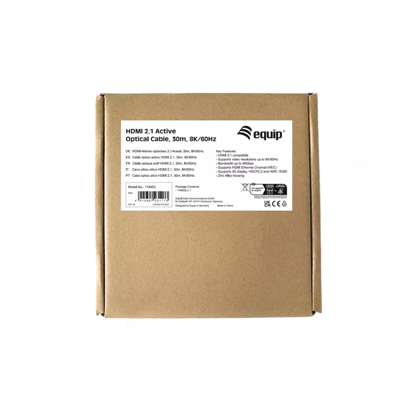Equip HDMI 2.1 aktīvais optiskais kabelis, 30m, 8K/60Hz