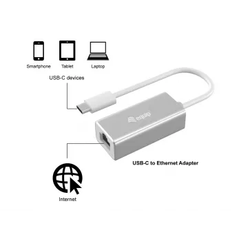 Equip USB Type-C uz RJ45 Gigabitu tīkla adapteris, vadu, USB Type-C, Ethernet, 1000 Mbit/s, Sudrabs