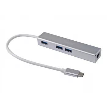 Equip USB-C uz 3 portu USB 3.0 Hubs ar Gigabit adapteri, alumīnijs, sudrabs