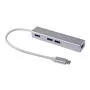 Equip USB-C uz 3 portu USB 3.0 Hubs ar Gigabit adapteri, alumīnijs, sudrabs