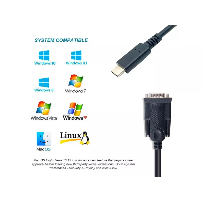 Equip USB-C uz Serial DB9 kabelis, vīriešu/vīriešu, 1,5 m, melns