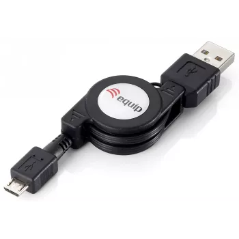 Equip USB 2.0 Type A uz Micro-B izvelkamais kabelis, 1,0 m, melns