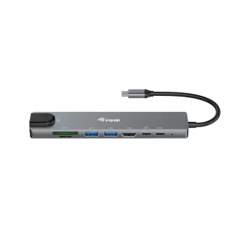 Equip USB-C 8-in-1 daudzfunkciju adapteris, vadu, USB Type-C, 100 W, 1000 Mbit/s, 1000BASE-T, IEEE 802.3ab