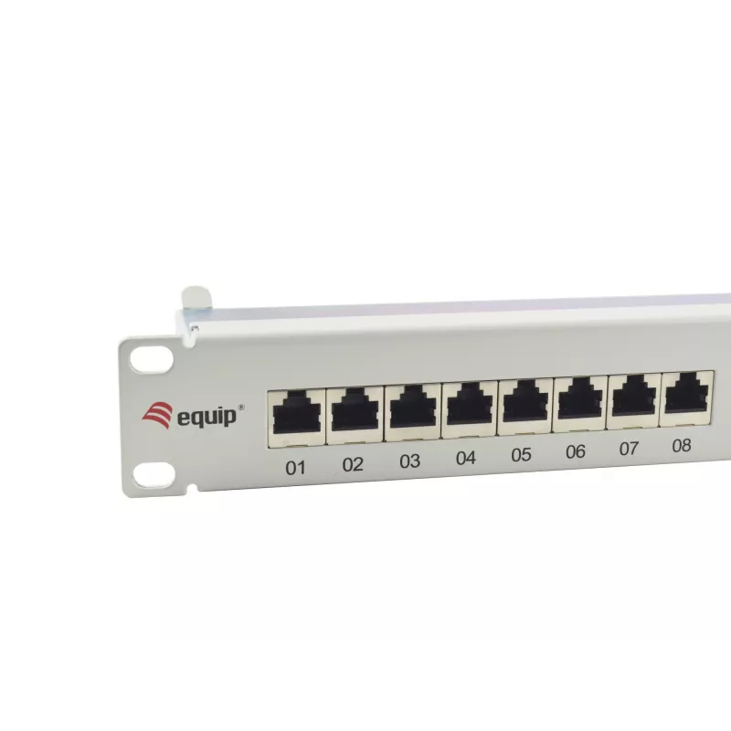 Equip 24-Port Cat.6A Ekranēts Sadales Panelis, Gaiši Pelēks, 10/100/1000Base-T(X), Gigabit Ethernet, 1000 Mbit/s, RJ-45, Cat6a, Rack stiprinājums
