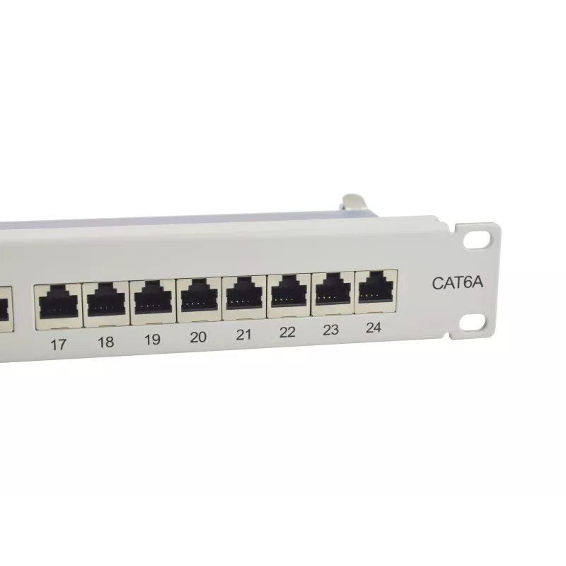 Equip 24-Port Cat.6A Ekranēts Sadales Panelis, Gaiši Pelēks, 10/100/1000Base-T(X), Gigabit Ethernet, 1000 Mbit/s, RJ-45, Cat6a, Rack stiprinājums