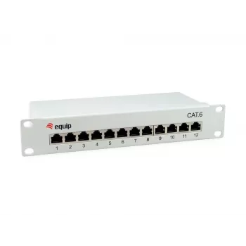 Equip 12-Port Cat.6 Shielded Patch Panel, Gaiši Pelēks, Gigabit Ethernet, 1000 Mbit/s, RJ-45, Cat6, Cat6e, 1U, Pelēks