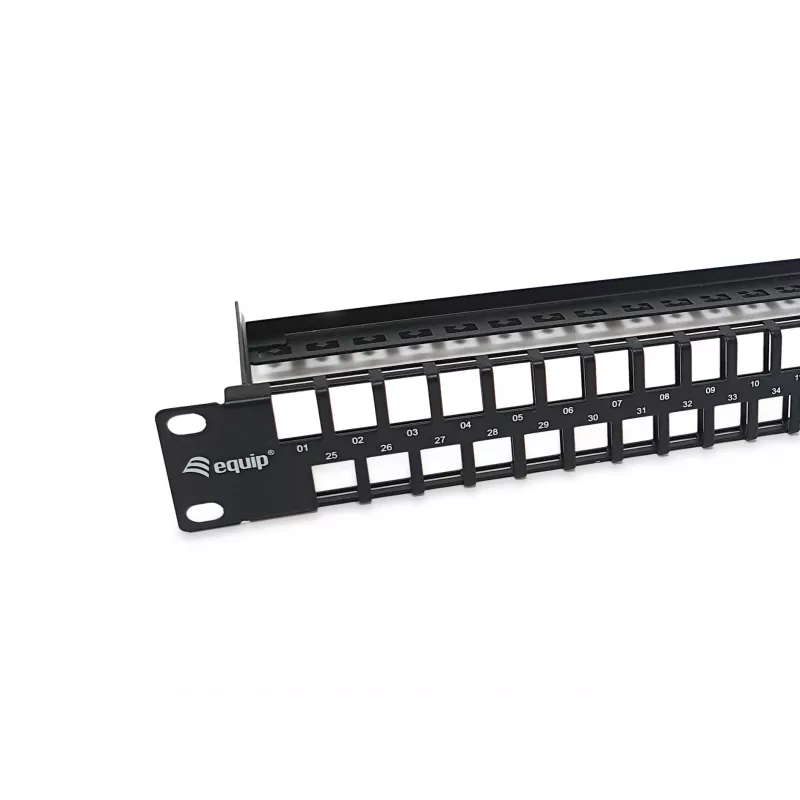 Equip 48-Portu Keystone Cat.6 Neekranēts Sadalnes Panelis, Melns, RJ-45, 1U, Tērauds