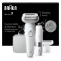 Epilators BRAUN Silk-épil 9 SES9-341 — 40 pincetes, Wet & Dry, 50 min akumulators, 2 ātrumi, Balts