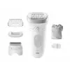 Epilators BRAUN Silk-épil 7 7-041 — bezvadu slapjā/sausā epilators ar MicroGrip, masāžu, skuvekli un bikini trimmeri, pelēks/balts