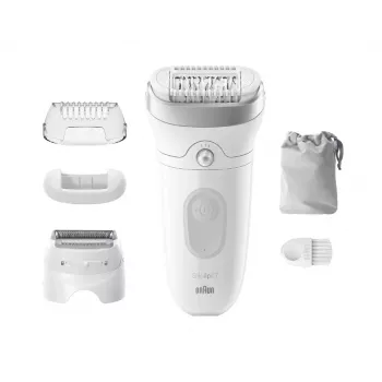 Epilators BRAUN Silk-épil 7 7-041 — bezvadu slapjā/sausā epilators ar MicroGrip, masāžu, skuvekli un bikini trimmeri, pelēks/balts