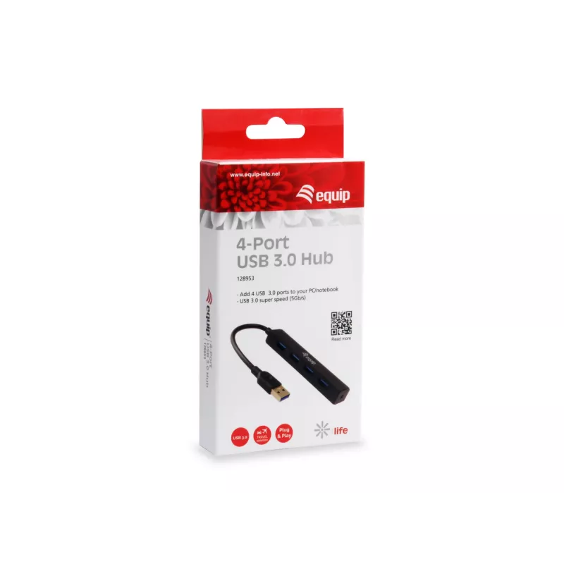 Equip 128953 USB centrmezgls USB 3.2 Gen 1 (3.1 Gen 1) Type-A 5000 Mbit/s Melns