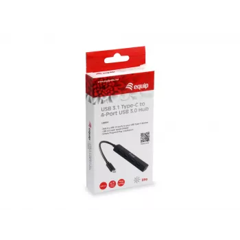 Equip 128954 USB centrmezgls 4 portu USB 3.2 Gen 1 Type-C 5 Gbit/s Melns
