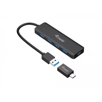 4 portu USB 3.2 Gen 1 centrmezgls Equip ar USB-C adapteri, melns, 5000 Mbit/s
