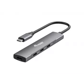 Equip USB-C 4 portu USB 3.2 Gen 1 centrmezgls, 5 Gbit/s, melns/sudrabs, alumīnijs, 0.15 m