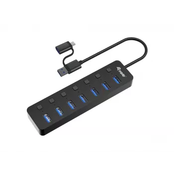 USB Hubs Equip 7 portu USB 3.2 Gen 1 centrmezgls ar barošanas adapteri