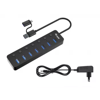 USB Hubs Equip 7 portu USB 3.2 Gen 1 centrmezgls ar barošanas adapteri
