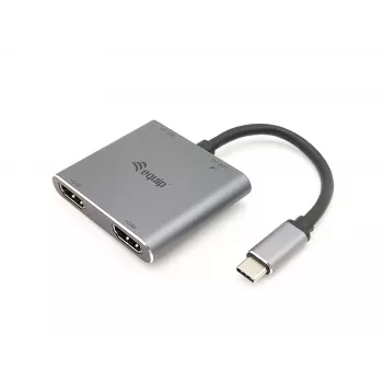 Equip USB-C 4-in-1 Dual HDMI adapteris, USB 3.2 Gen 1 (3.1 Gen 1) Type-C, Sudraba, 4K Ultra HD, 30 Hz, HDMI, Alumīnijs