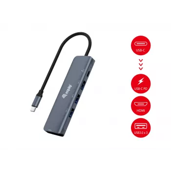 Equip USB-C 5-in-1 daudzfunkciju adapteris, HDMI, USB 3.2 GEN1, 100W USB PD
