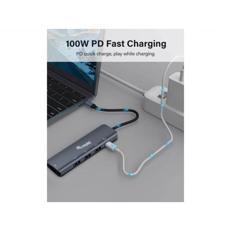 Equip USB-C 5-in-1 daudzfunkciju adapteris, HDMI, USB 3.2 GEN1, 100W USB PD