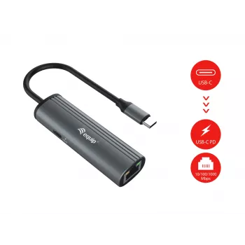 Equip USB-C uz RJ45 Gigabitu Tīkla + PD Adapteris USB Type-C 100W