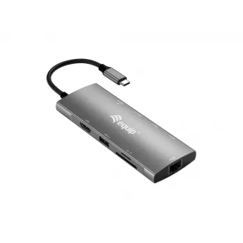Equip USB-C 9-in-1 daudzfunkciju adapteris, HDMI 4K/60Hz, Gigabit LAN, USB 3.2 GEN1, SD/TF, 100W USB PD