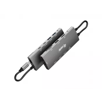 Equip USB-C 9-in-1 daudzfunkciju adapteris, HDMI 4K/60Hz, Gigabit LAN, USB 3.2 GEN1, SD/TF, 100W USB PD