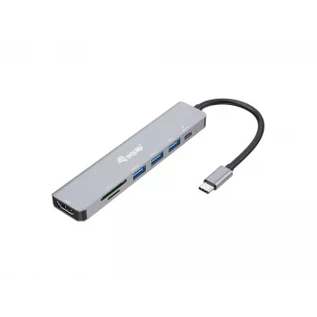 Equip USB-C 7-in-1 daudzfunkcionālais adapteris, HDMI 4K/60Hz, USB 3.2 Gen1 x3, TF/Micro SD, 100W USB PD