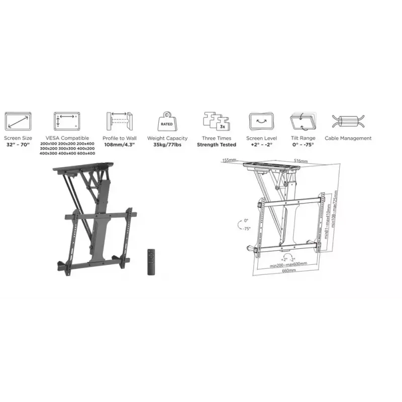 Equip motorizēts TV griestu stiprinājums 32-70 collām (650329)