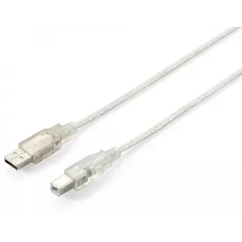 USB 2.0 kabelis A tipa vīriešu uz B tipa vīriešu Equip 128650 1.8m caurspīdīgs sudrabs