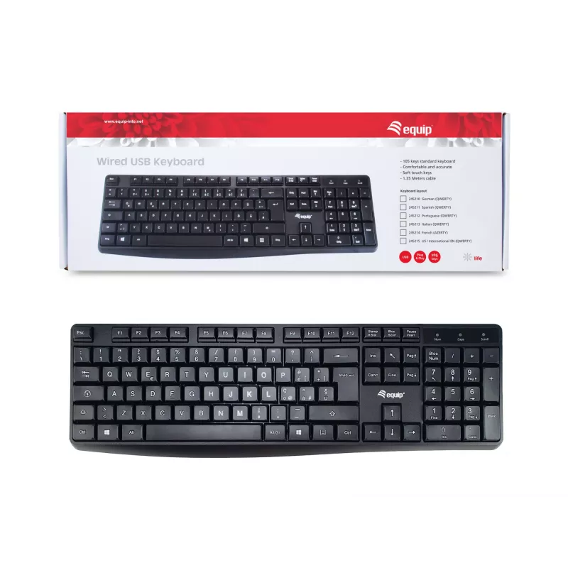 Equip 245213 tastatūra Office USB QWERTY itāļu Melna