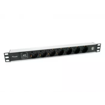 Equip 333315 strāvas sadales bloks (PDU) 7 AC kontaktligzdas 1U Melns, Sudrabs