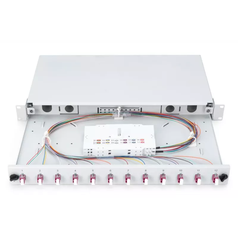 DIGITUS Fiber Optic Sliding Splice Box, 1U, 12x LC Duplex, OM4