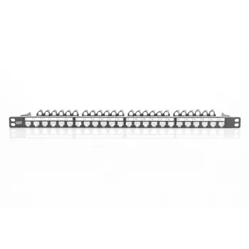 DIGITUS Modular Patch Panel, ekranēts 24-portu, marķējuma lauks, 0.5U, statīva montāža, melns RAL 9005