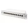 DIGITUS CAT6A Savienotājpanelis, ekranēts, 12 portu, marķēšanas lauks, 1U, 10 inch statīva montāža, pelēks RAL 7035